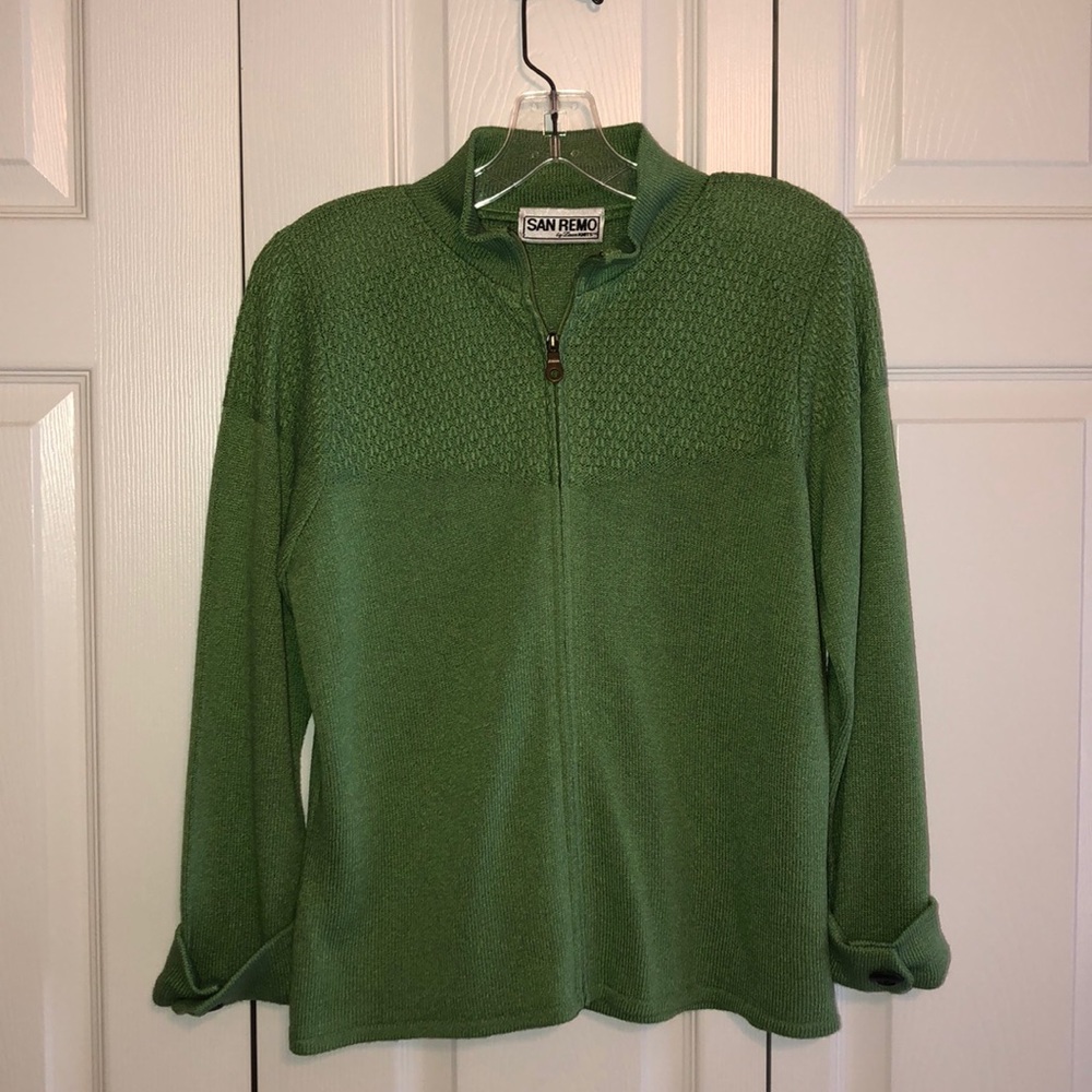 Lightweight, green San Remo knit cardigan